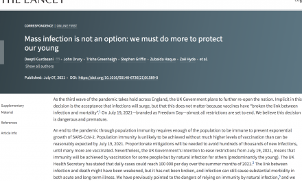 ‘mass infection is not an option.’ Independent SAGE members among scientists publishing open letter to the lancet